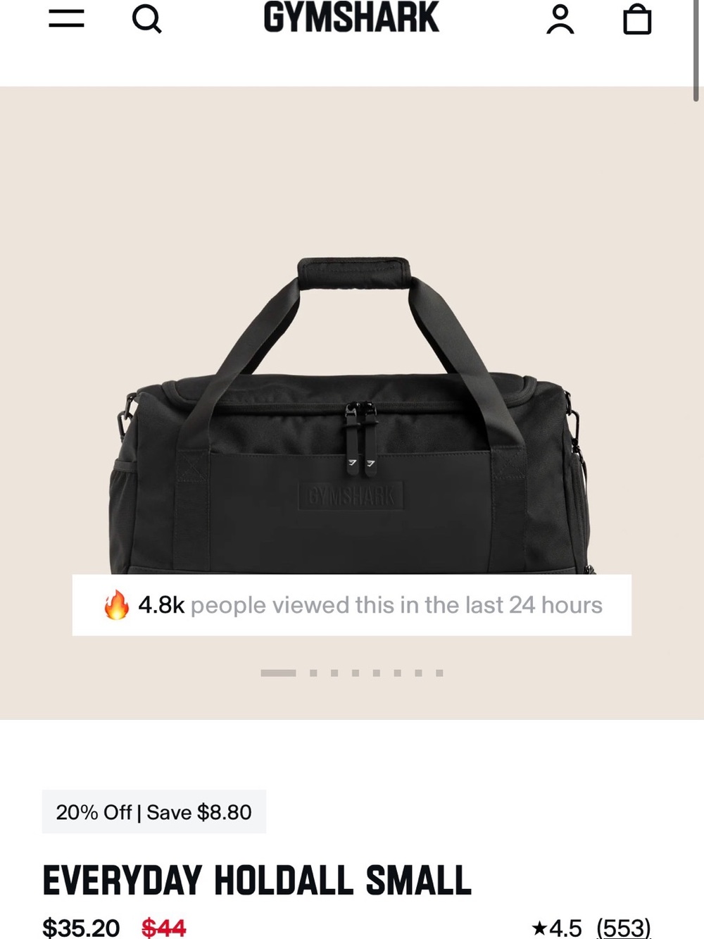 Gymshark Black Everyday Holdall Small Duffel